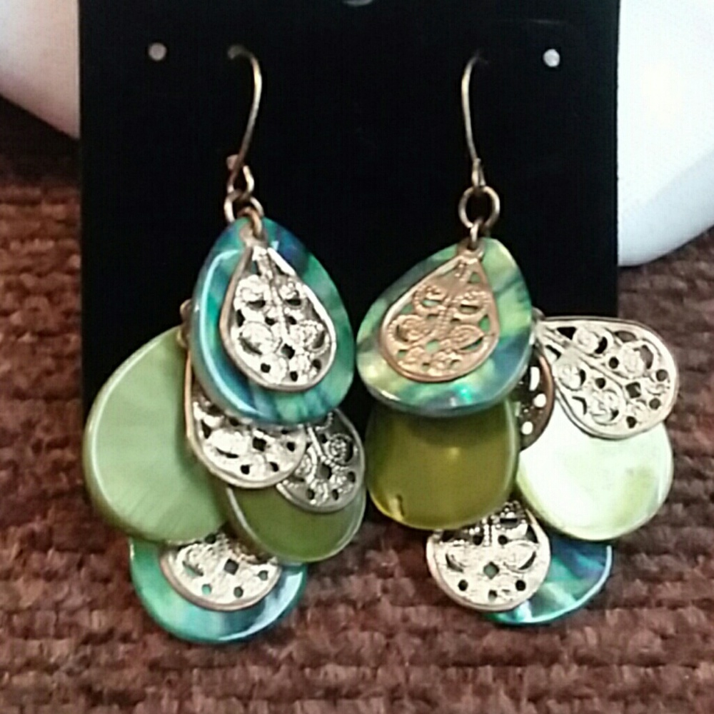 Green and Silver Dangling Earrings